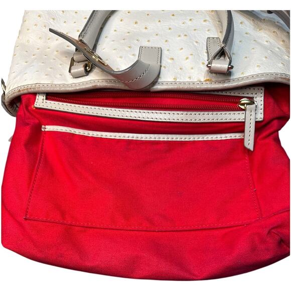 Dooney and Bourke Ostrich Shoulder or Handbag White Taupe Leather - Picture 12 of 16